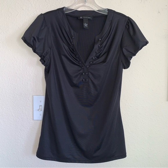 Black Puff Sleeve Button Detail Top - Picture 1 of 12